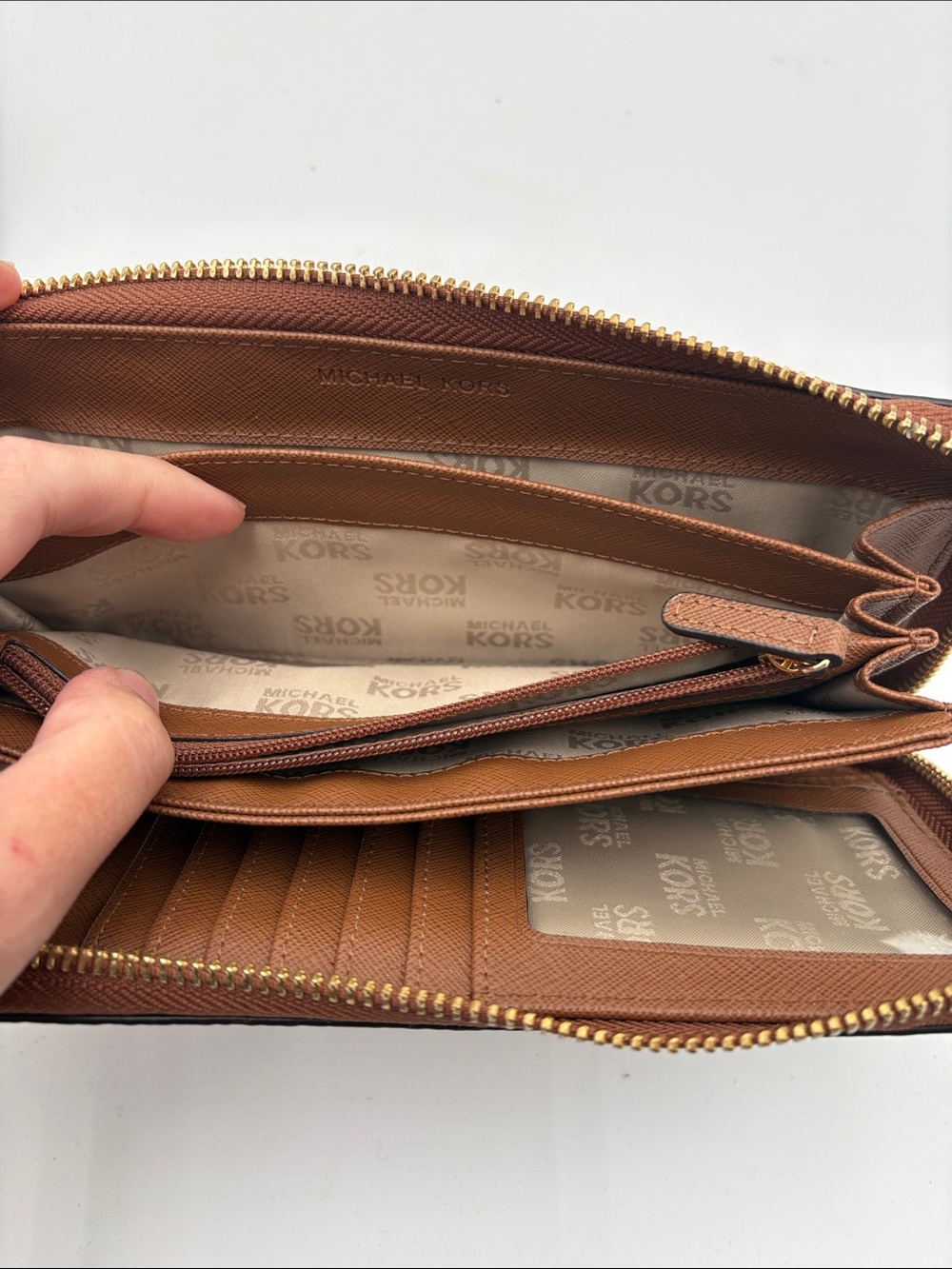 Michael Kors Jet Set Pebbled Leather Zip Wristlet Wallet Luggage Brown - Picture 12 of 15